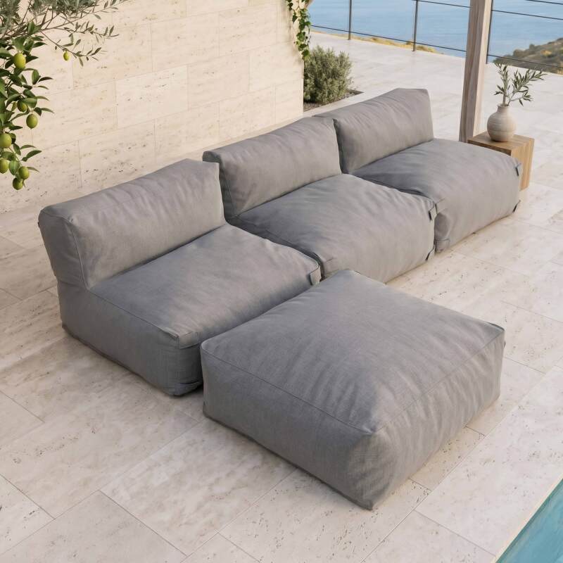Salon de jardin modulable 4 places avec 3 chauffeuses et 1 pouf (7/7)