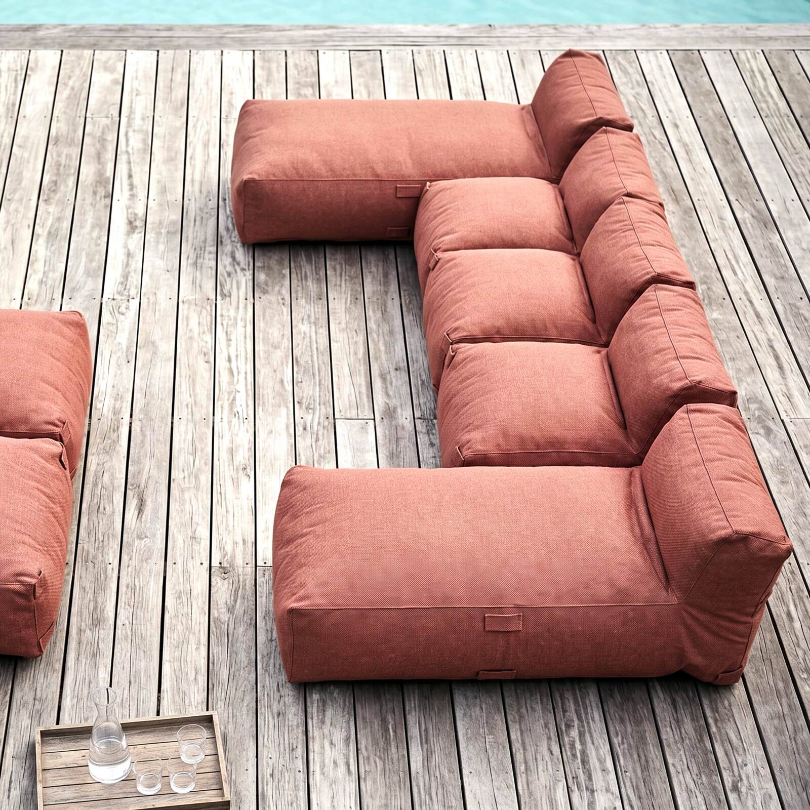 Salon de jardin modulable 7 places avec 5 fauteuils et 2 méridiennes