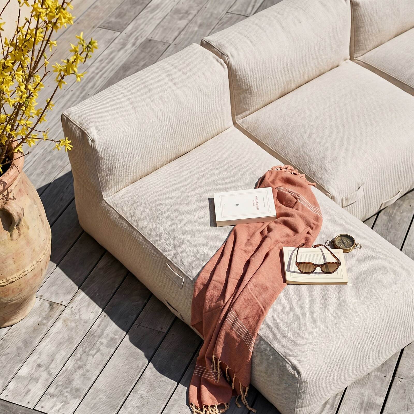 Salon de jardin modulable 7 places avec 5 fauteuils et 2 méridiennes