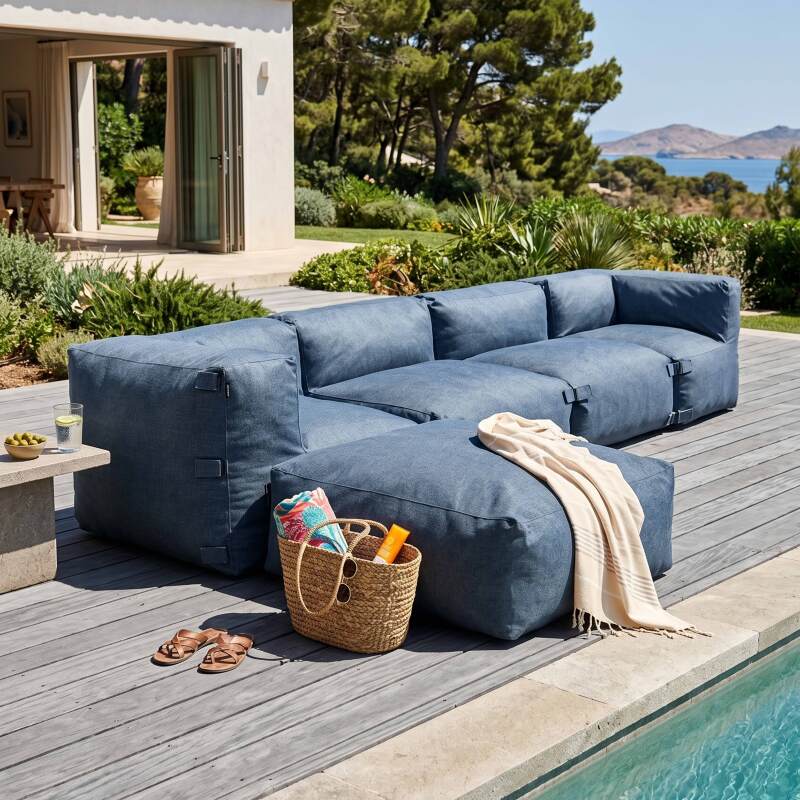 Salon de jardin modulable 5 places avec 2 chauffeuses, 2 fauteuils d'angle et 1 pouf