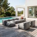 Salon de jardin modulable 8 places avec 5 chauffeuses, 2 fauteuils d'angle et 1 pouf