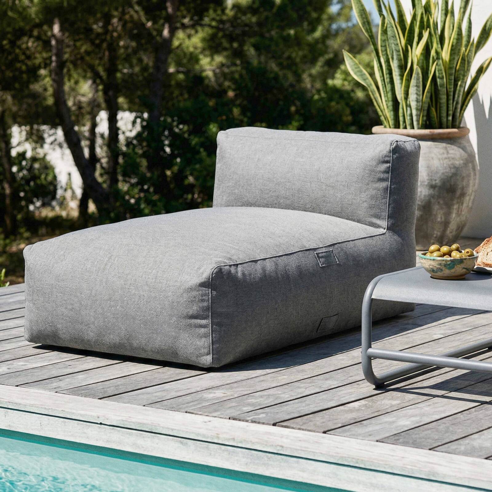Salon de jardin modulable 2 places avec 1 fauteuil d'angle et 1 méridienne