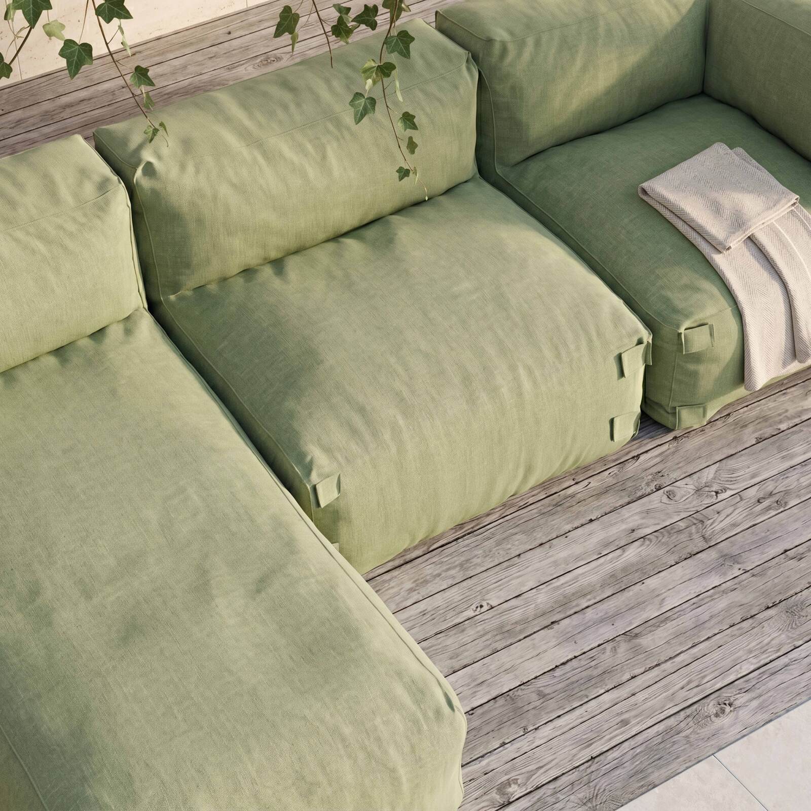 Salon de jardin modulable 3 places avec 1 chauffeuse, 1 fauteuil d'angle et 1 méridienne