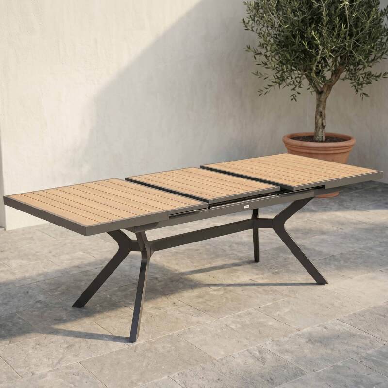 Table de jardin extensible en aluminium 187/250x90 cm et 10 chaises avec accoudoirs en textilène (5/7)
