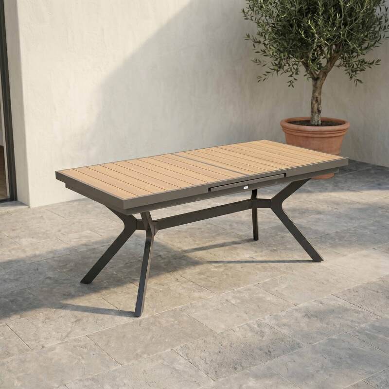 Table de jardin extensible en aluminium 187/250x90 cm et 10 chaises avec accoudoirs en textilène (4/7)