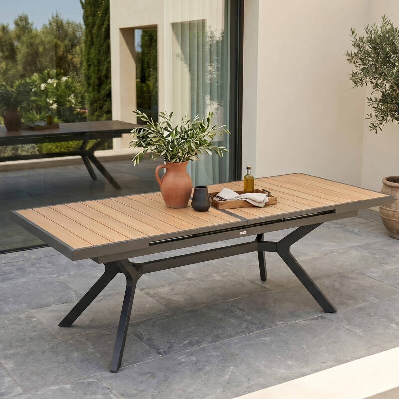 Table de jardin extensible en aluminium et effet bois 8 à 10 personnes 187/250x90 cm (3/7)