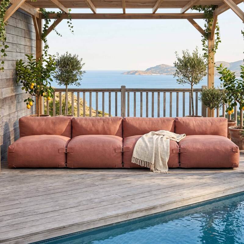 Salon de jardin modulable 4 places avec 4 chauffeuses - Ambiance