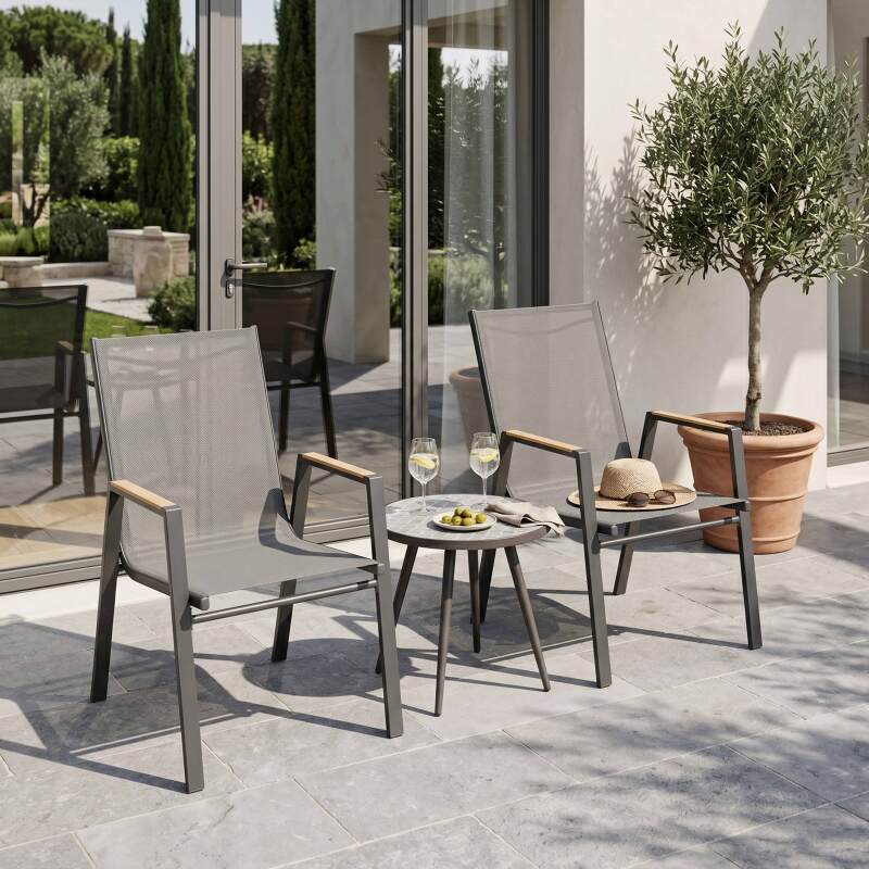 Chaises de jardin en aluminium et textilène avec accoudoirs - Lot de 2