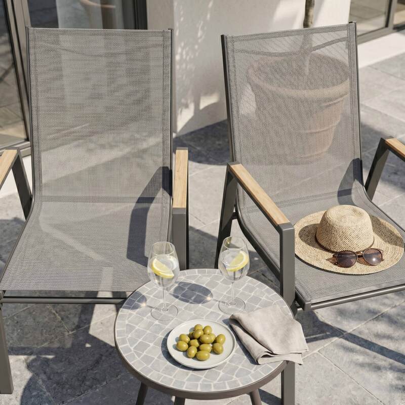 Chaises de jardin en aluminium et textilène avec accoudoirs - Lot de 2 (2/7)