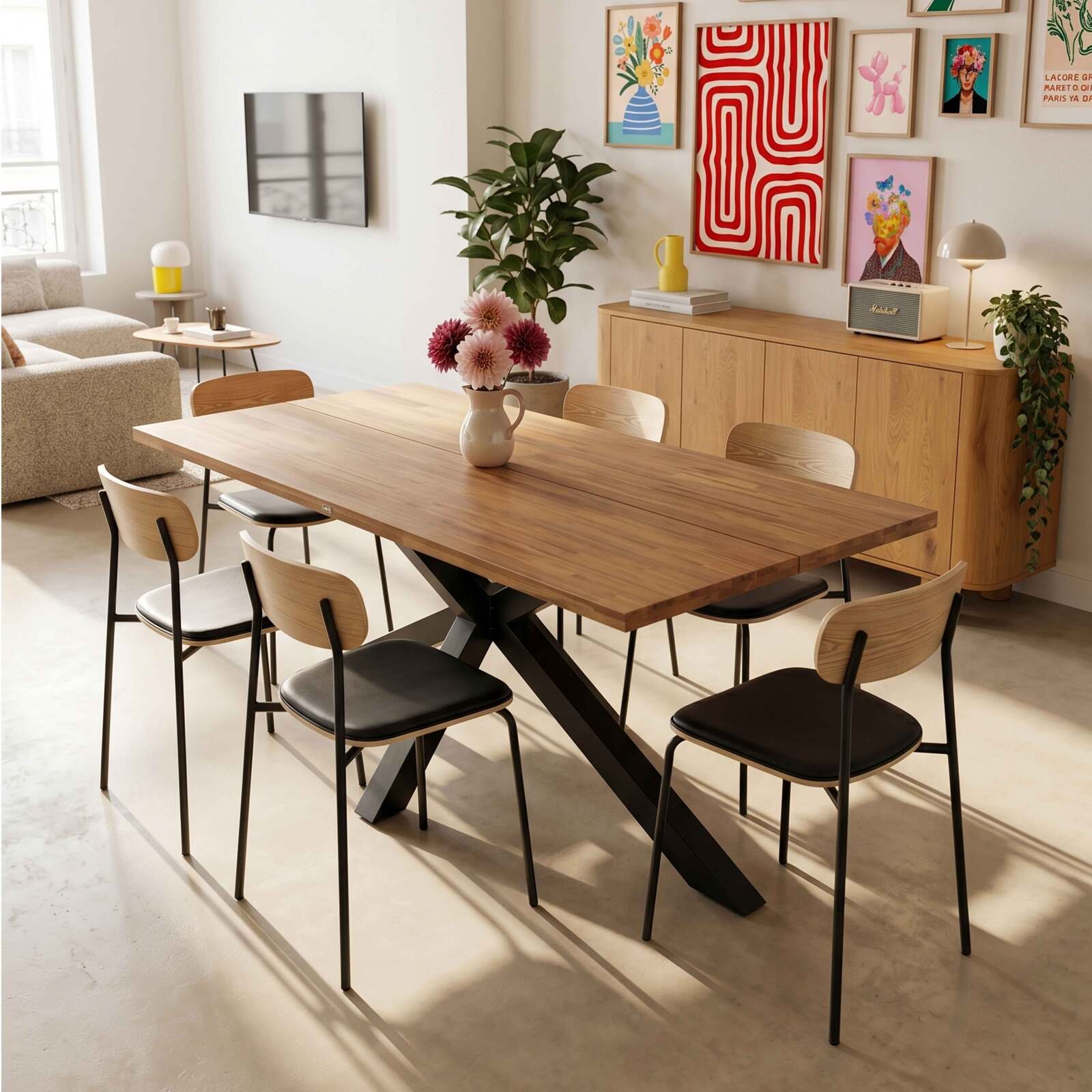 Table à manger en aluminium et bois d'acacia 8 personnes