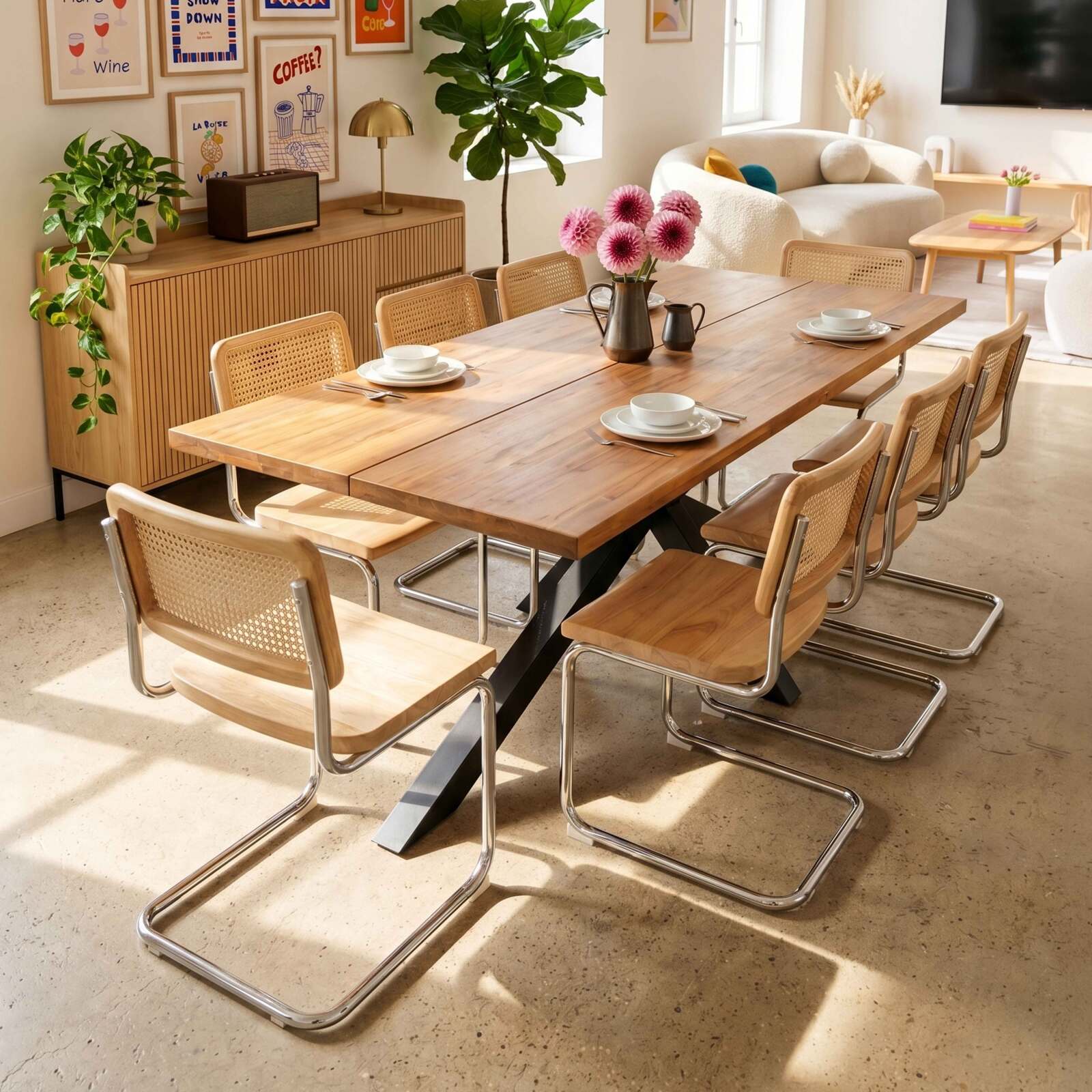 Table à manger en aluminium et bois d'acacia 8 personnes