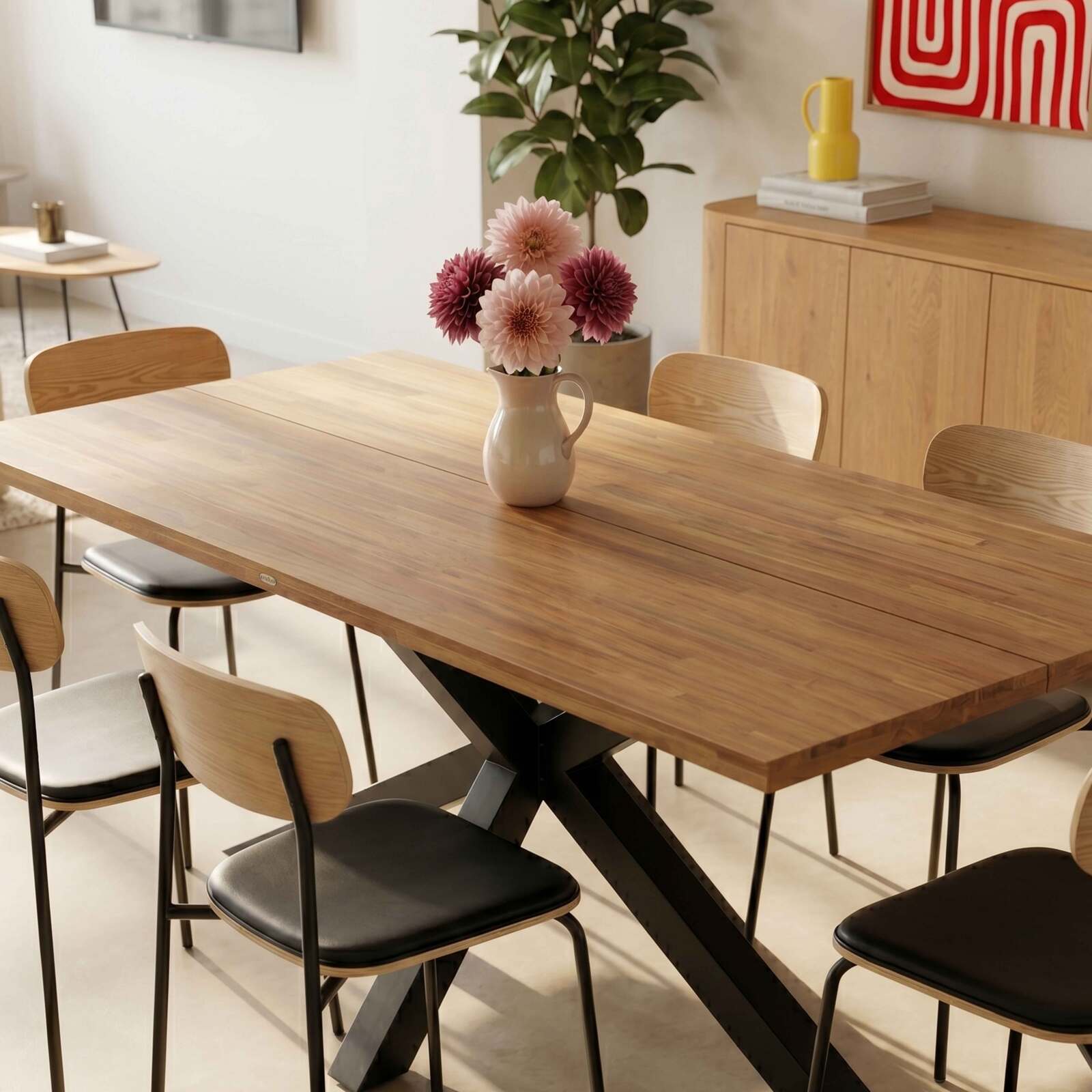 Table à manger en aluminium et bois d'acacia 8 personnes