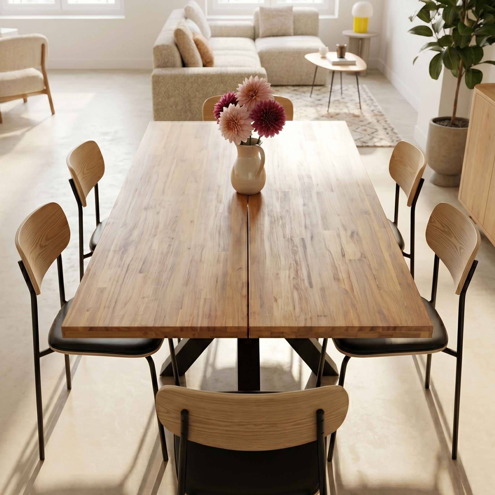 Table à manger en aluminium et bois d'acacia 8 personnes