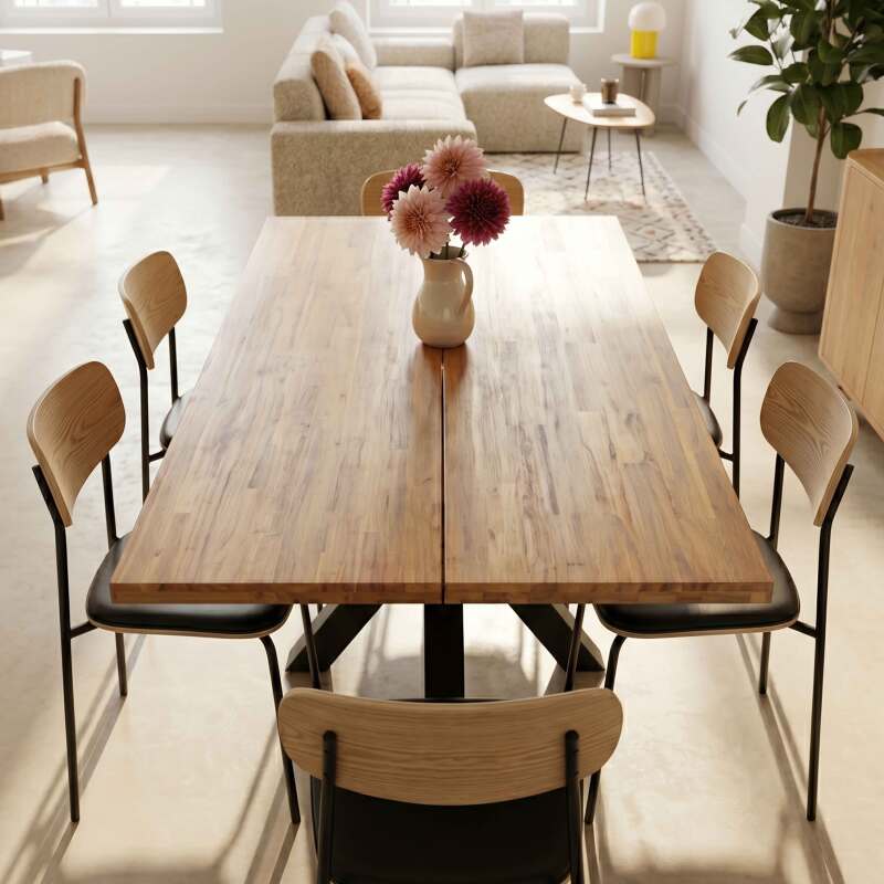 Table à manger en aluminium et bois d'acacia 8 personnes (3/8)