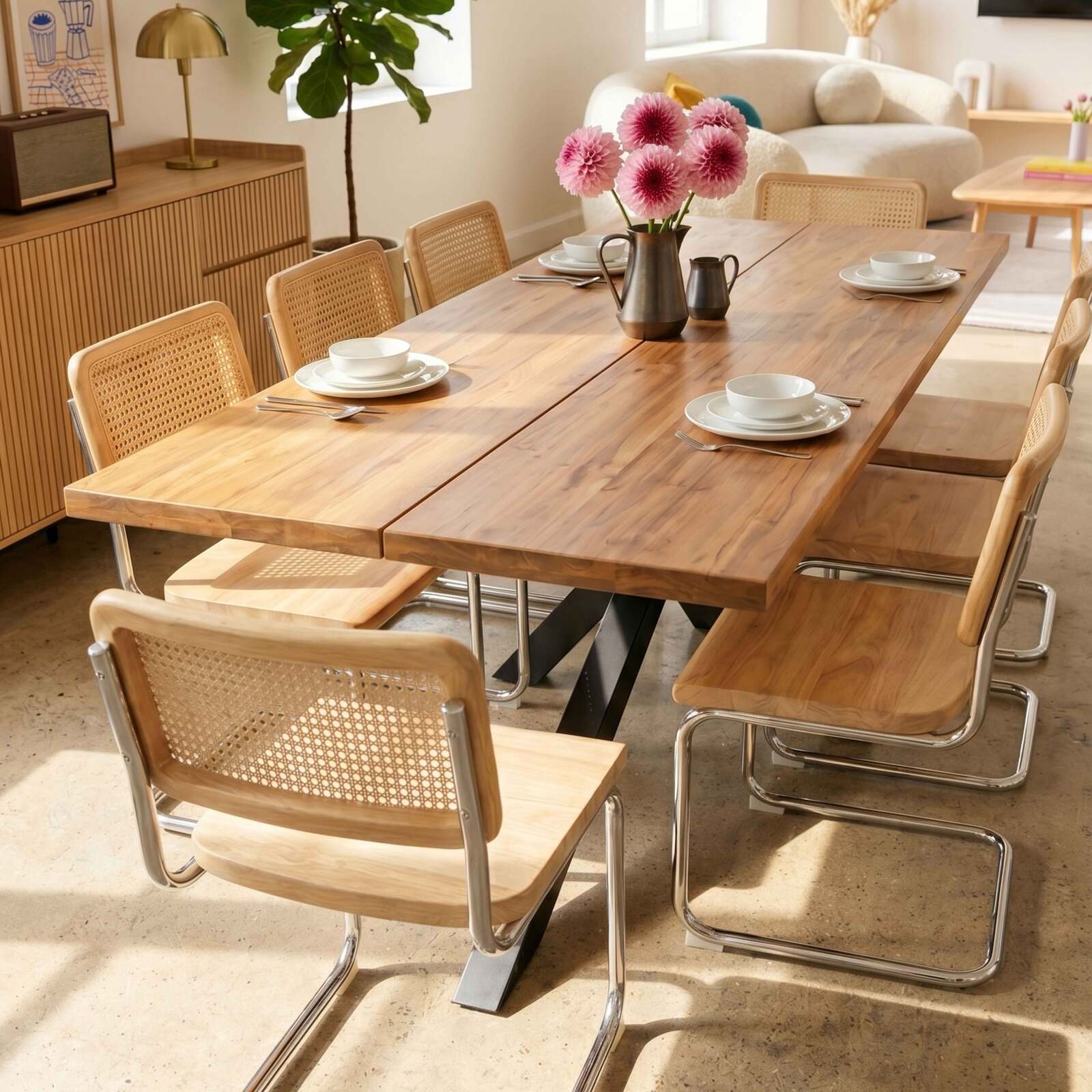 Table à manger en aluminium et bois d'acacia 8 personnes