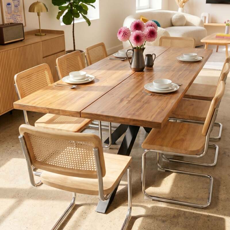 Table à manger en aluminium et bois d'acacia 8 personnes (2/9)