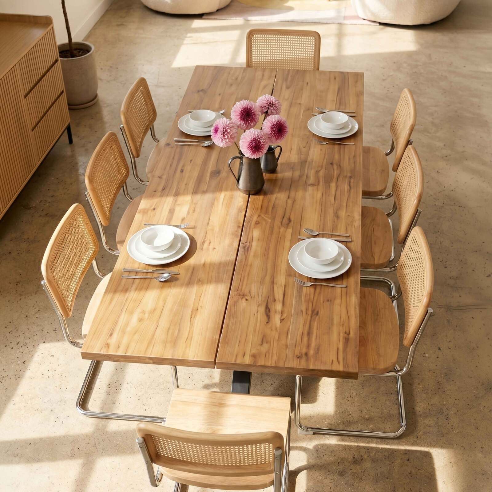 Table à manger en aluminium et bois d'acacia 8 personnes