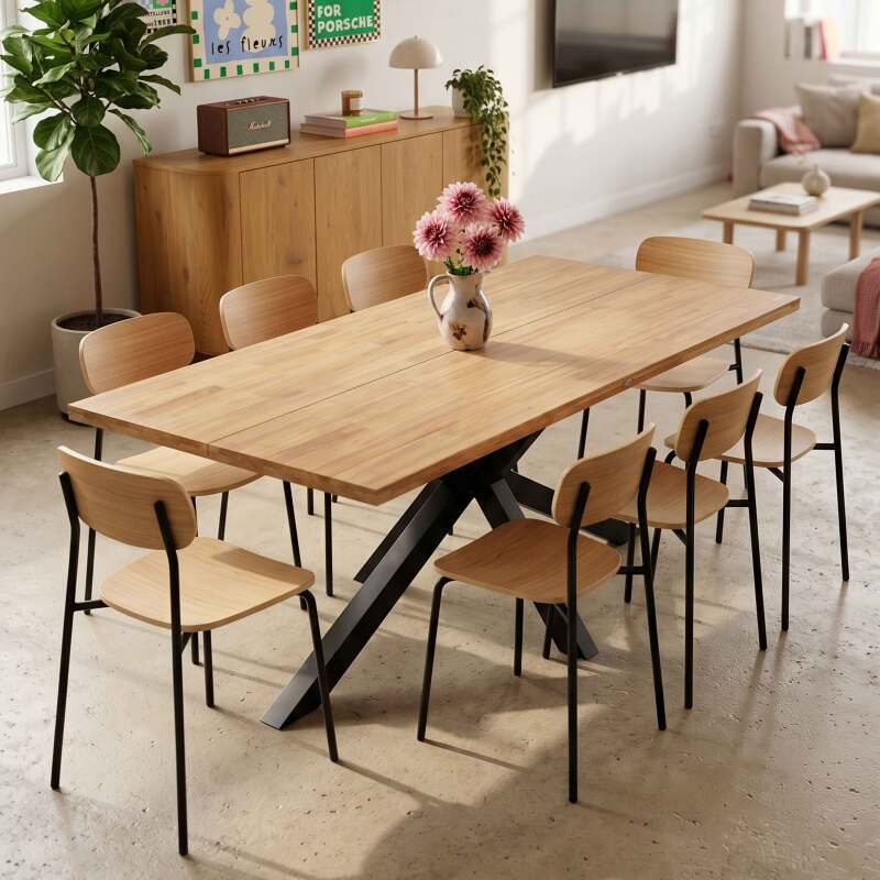 Table à manger en aluminium et bois d'acacia 8 personnes (7/9)