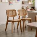 Chaises en bois d'orme et rotin naturel avec dossier esprit cannage - Lot de 2
