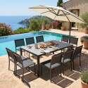 Table de jardin en aluminium et céramique motif Fabric 182x121 cm et 10 chaises en textilène