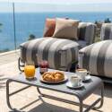 Salon de jardin modulable rayé 4 places avec structure, 3 chauffeuses, 1 pouf et table basse