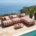 Salon de jardin modulable rayé 4 places avec structure, 3 chauffeuses, 1 pouf et table basse