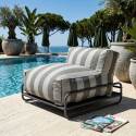 Salon de jardin modulable rayé 4 places avec structure, 3 chauffeuses, 1 pouf et table basse