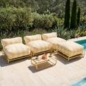 Salon de jardin modulable rayé 4 places avec structure, 3 chauffeuses, 1 pouf et table basse