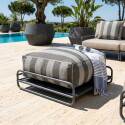 Salon de jardin modulable rayé 4 places avec structure, 3 chauffeuses, 1 pouf et table basse