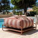 Salon de jardin modulable rayé 4 places avec structure, 3 chauffeuses, 1 pouf et table basse