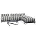 Salon de jardin modulable rayé 4 places avec structure, 3 chauffeuses, 1 pouf et table basse