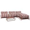 Salon de jardin modulable rayé 4 places avec structure, 3 chauffeuses, 1 pouf et table basse