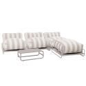 Salon de jardin modulable rayé 4 places avec structure, 3 chauffeuses, 1 pouf et table basse