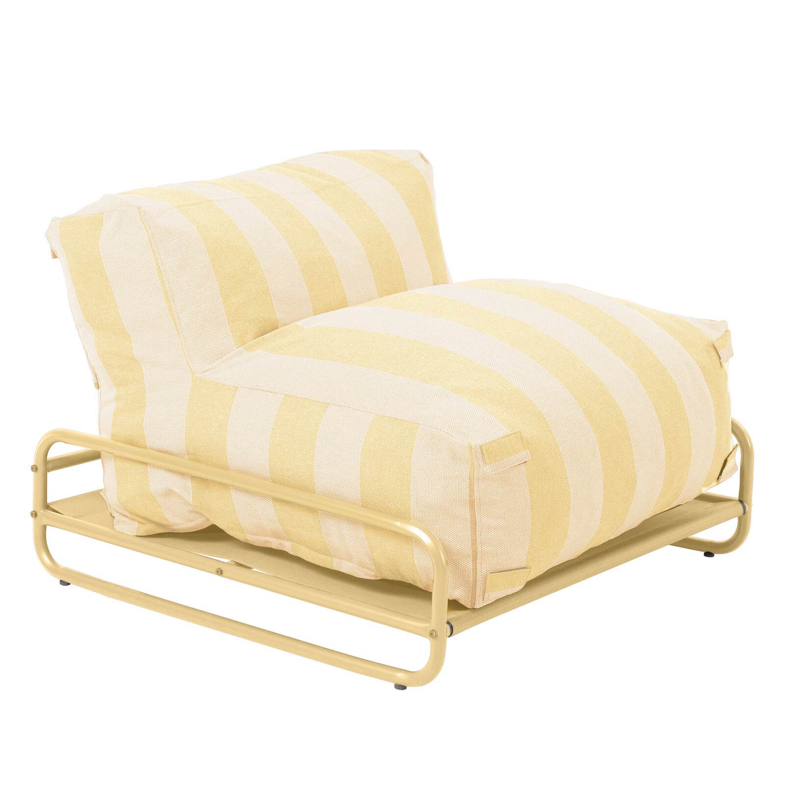 Salon de jardin modulable rayé 4 places avec structure, 3 chauffeuses, 1 pouf et table basse