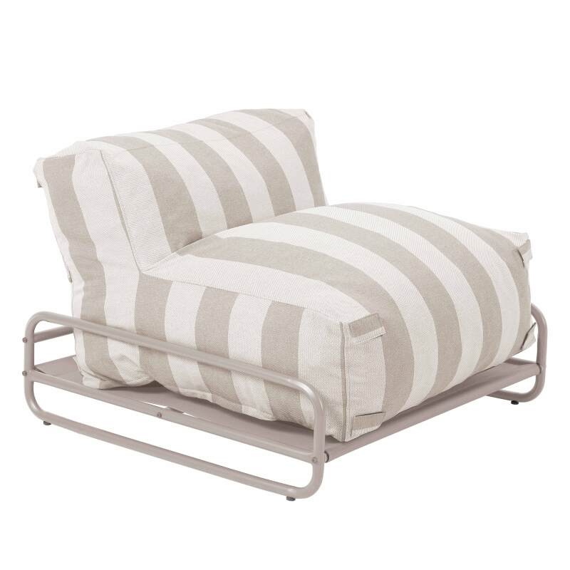 Salon de jardin modulable rayé 4 places avec structure, 3 chauffeuses, 1 pouf et table basse (6/7)