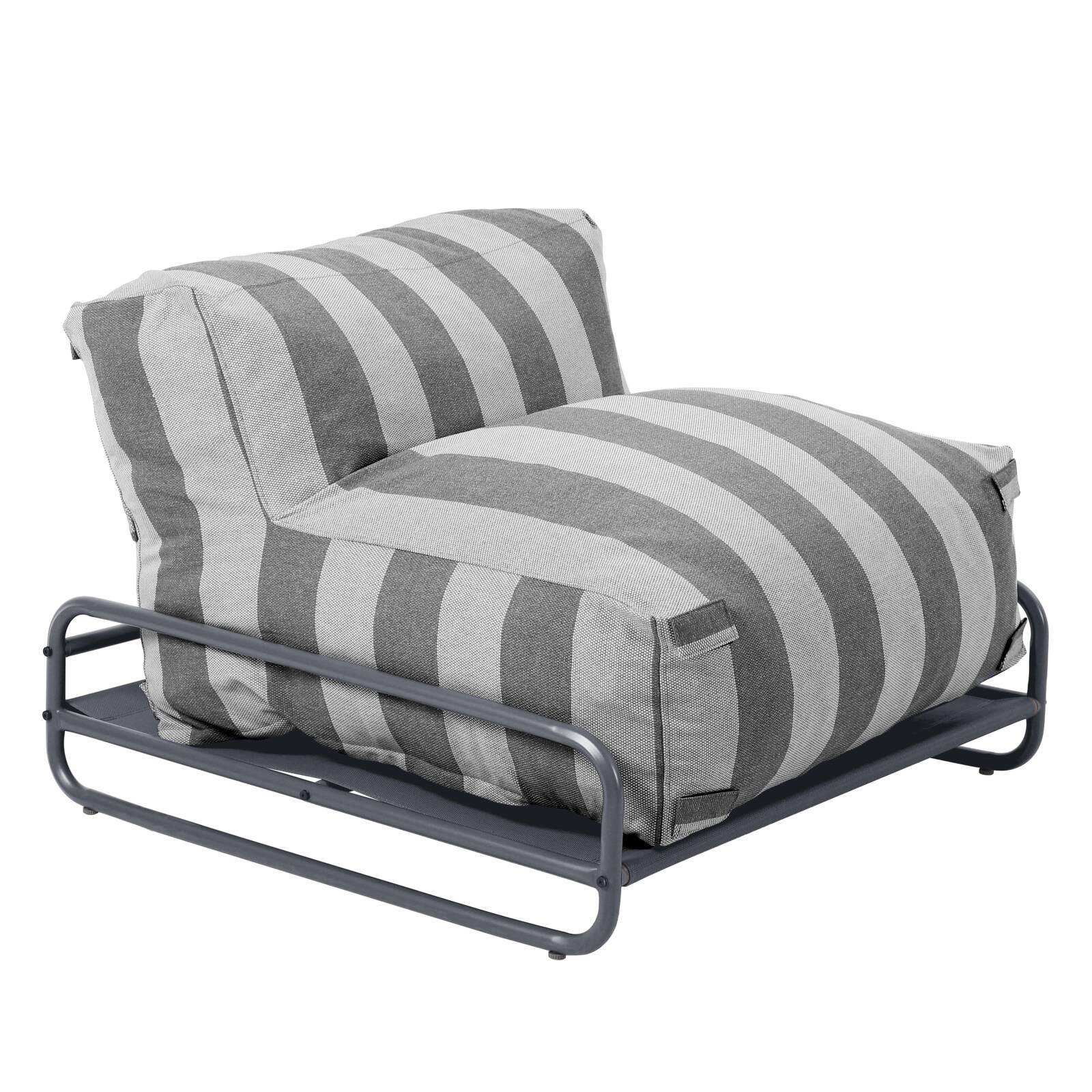 Salon de jardin modulable rayé 4 places avec structure, 3 chauffeuses, 1 pouf et table basse