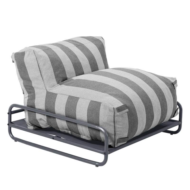 Salon de jardin modulable rayé 4 places avec structure, 3 chauffeuses, 1 pouf et table basse (6/7)