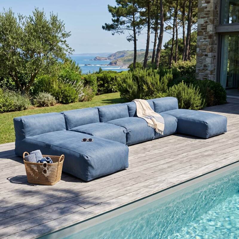 Salon de jardin modulable 5 places avec 3 fauteuils et 2 méridiennes