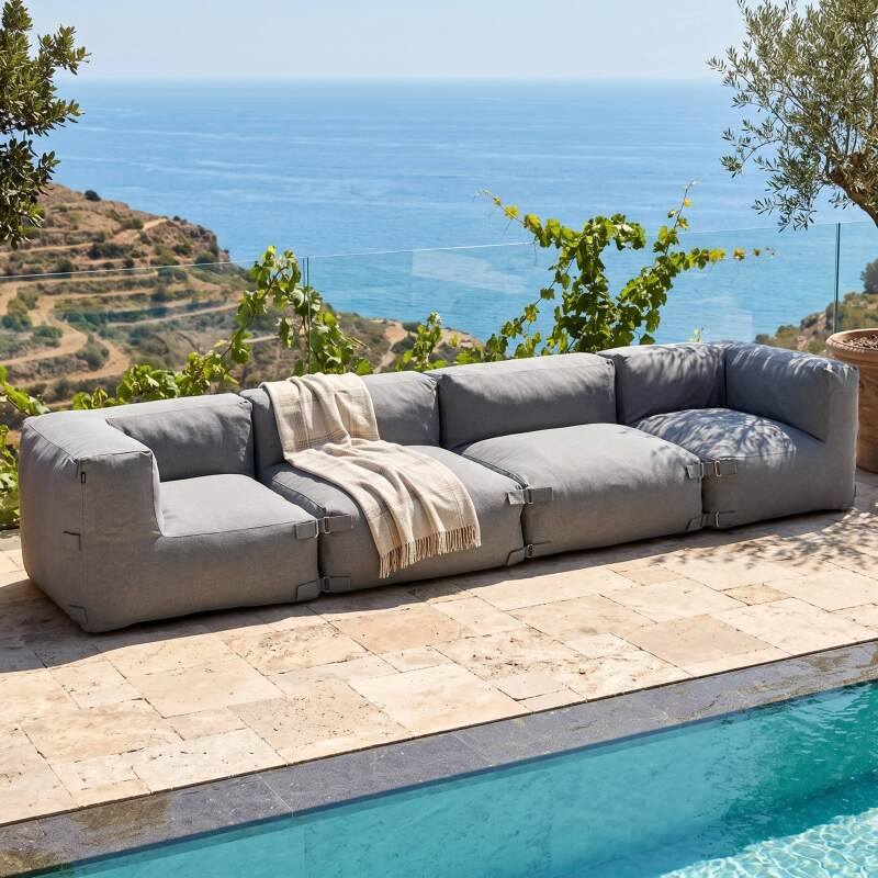Salon de jardin modulable 4 places avec 2 chauffeuses et 2 fauteuils d'angle