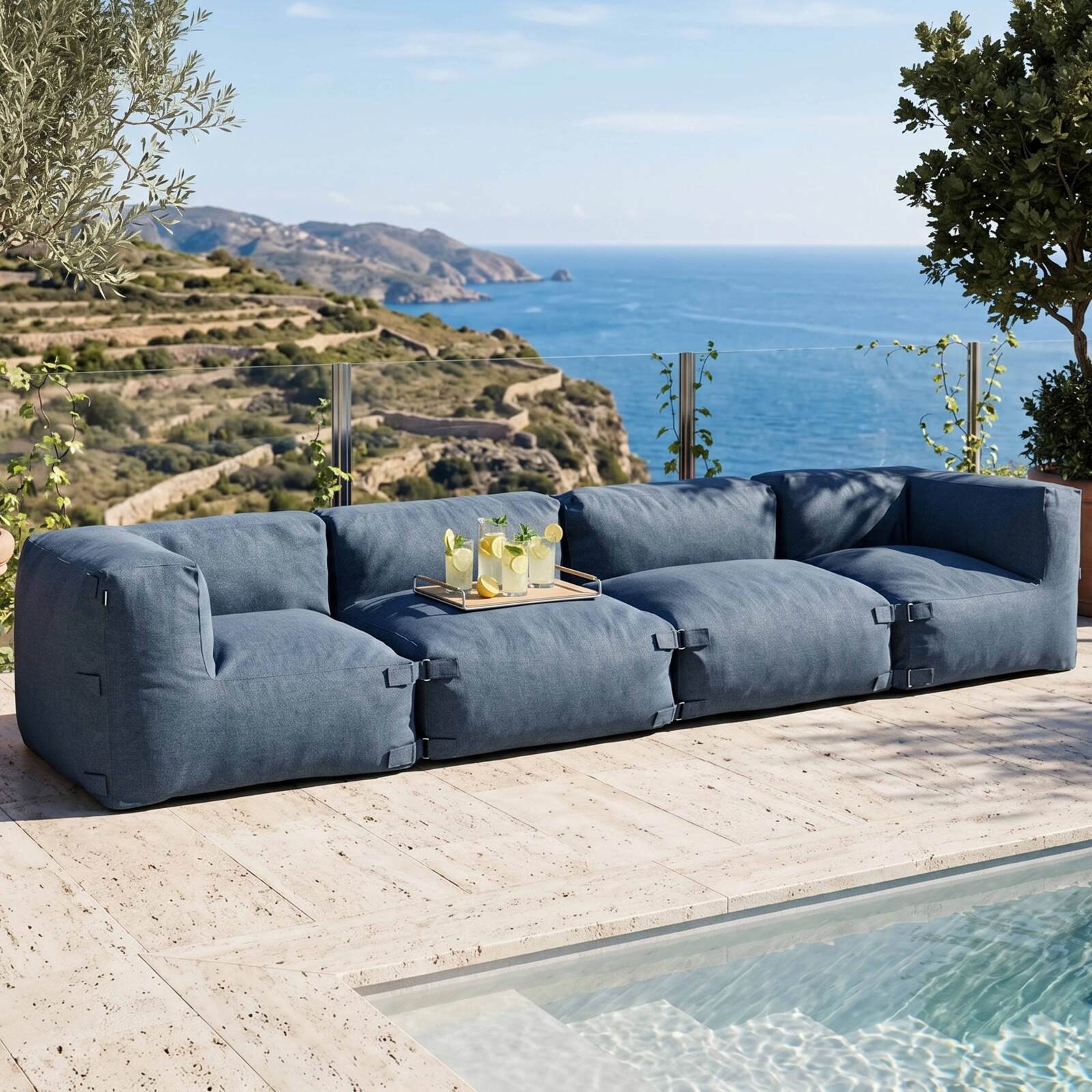 Salon de jardin modulable 4 places avec 2 chauffeuses et 2 fauteuils d'angle