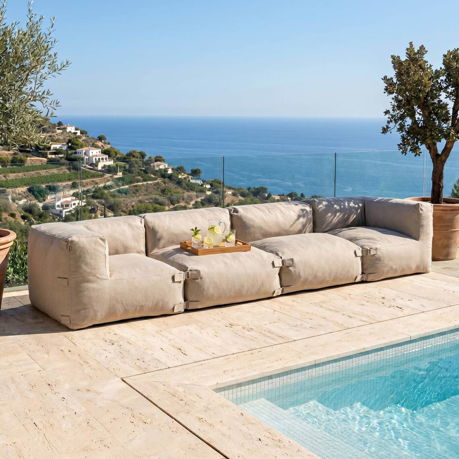 Salon de jardin modulable 4 places avec 2 chauffeuses et 2 fauteuils d'angle