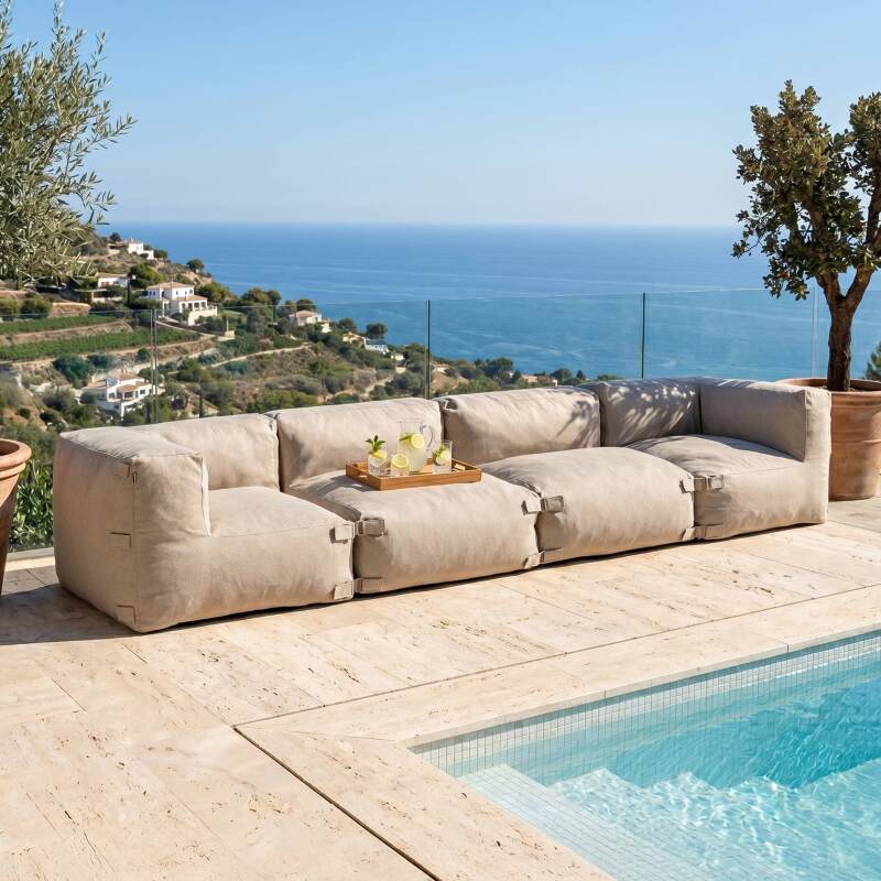 Salon de jardin modulable 4 places avec 2 chauffeuses et 2 fauteuils d'angle