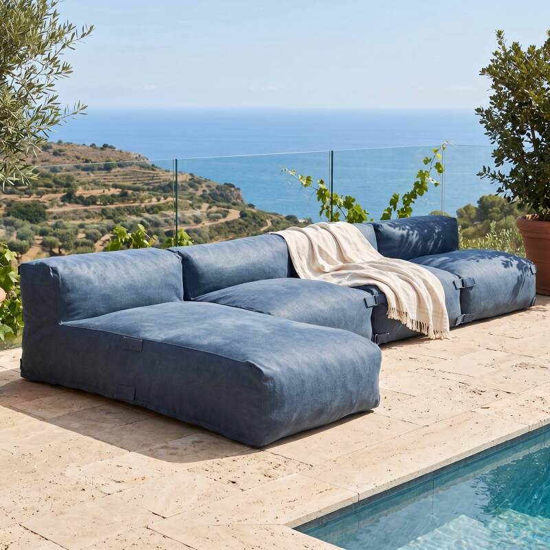 Salon de jardin modulable 4 places avec 3 fauteuils et 1 méridienne