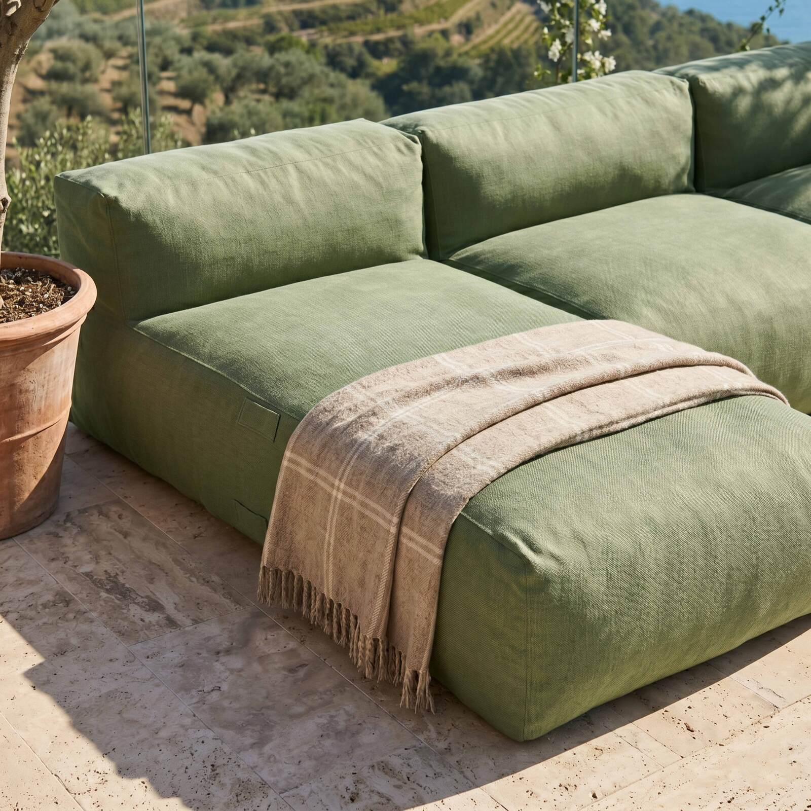 Salon de jardin modulable 4 places avec 3 fauteuils et 1 méridienne