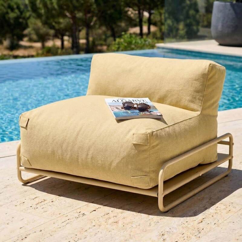 Salon de jardin modulable 4 places avec structure, 1 chauffeuse, 2 fauteuils d'angle, 1 pouf et 1 table basse (4/7)