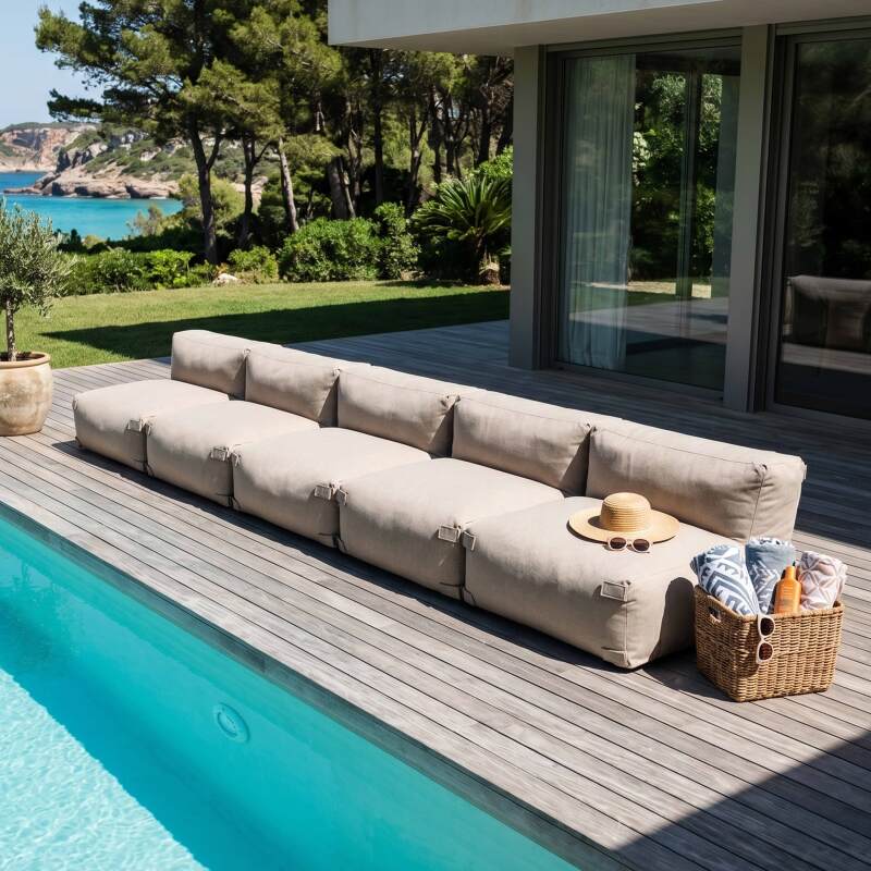 Salon de jardin modulable 5 places avec 5 chauffeuses