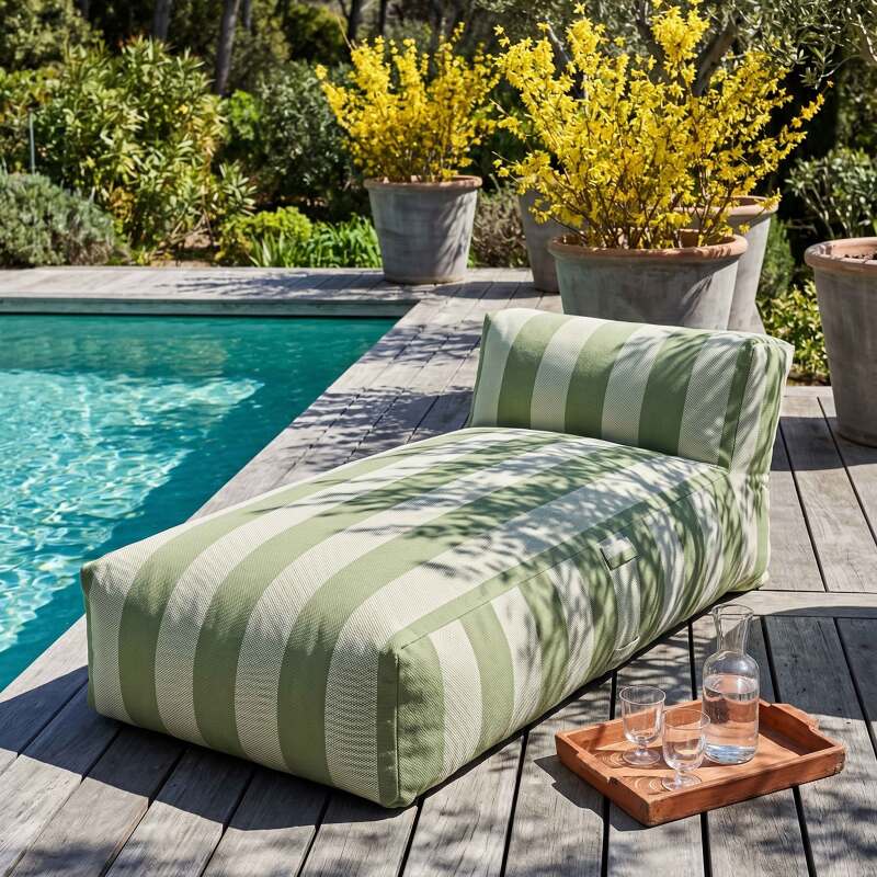 Méridienne rayée pour salon de jardin modulable