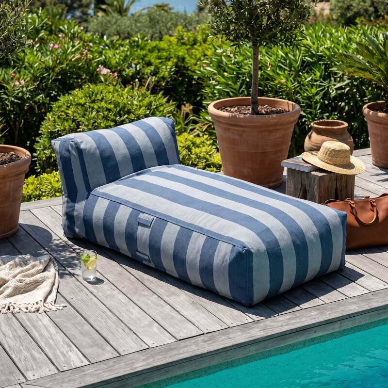Méridienne rayée pour salon de jardin modulable