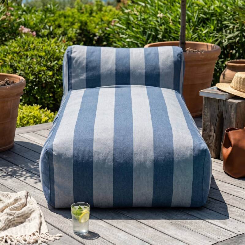 Méridienne rayée pour salon de jardin modulable (2/7)