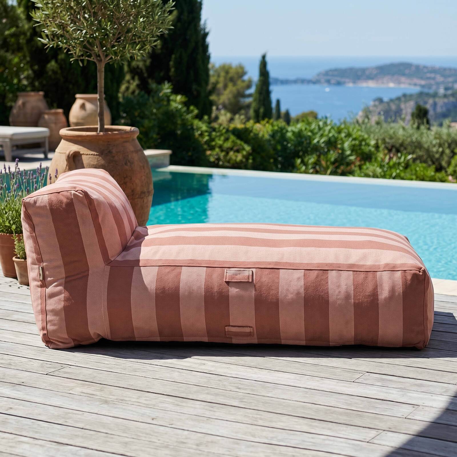 Méridienne rayée pour salon de jardin modulable